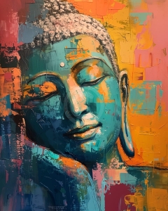 Friedvoller Buddha in farbiger Abstraktion