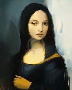 Femme aux Cheveux Noirs et &agrave; la Main Jaune