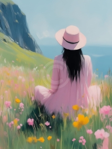 Frau in einem Blumenfeld