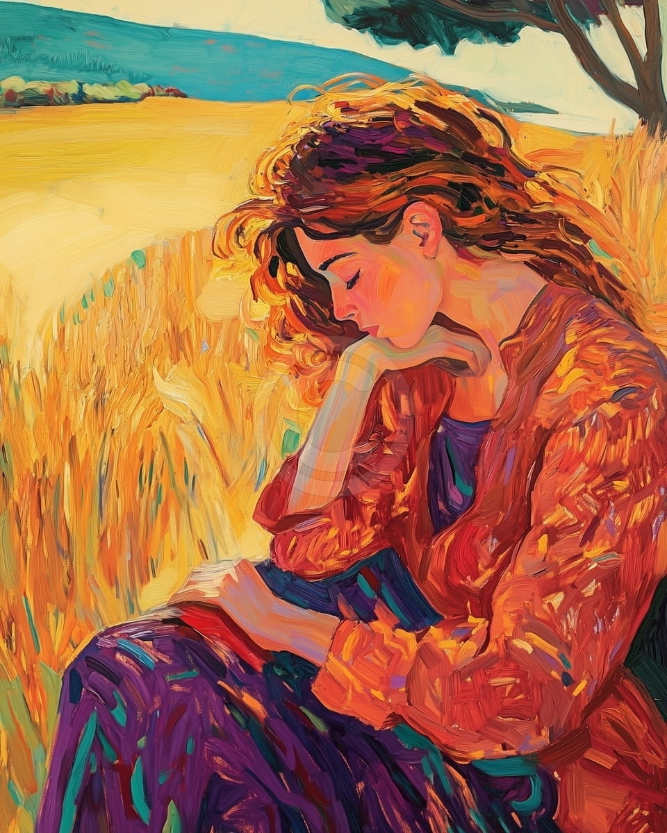 Donna che riposa in un campo di grano