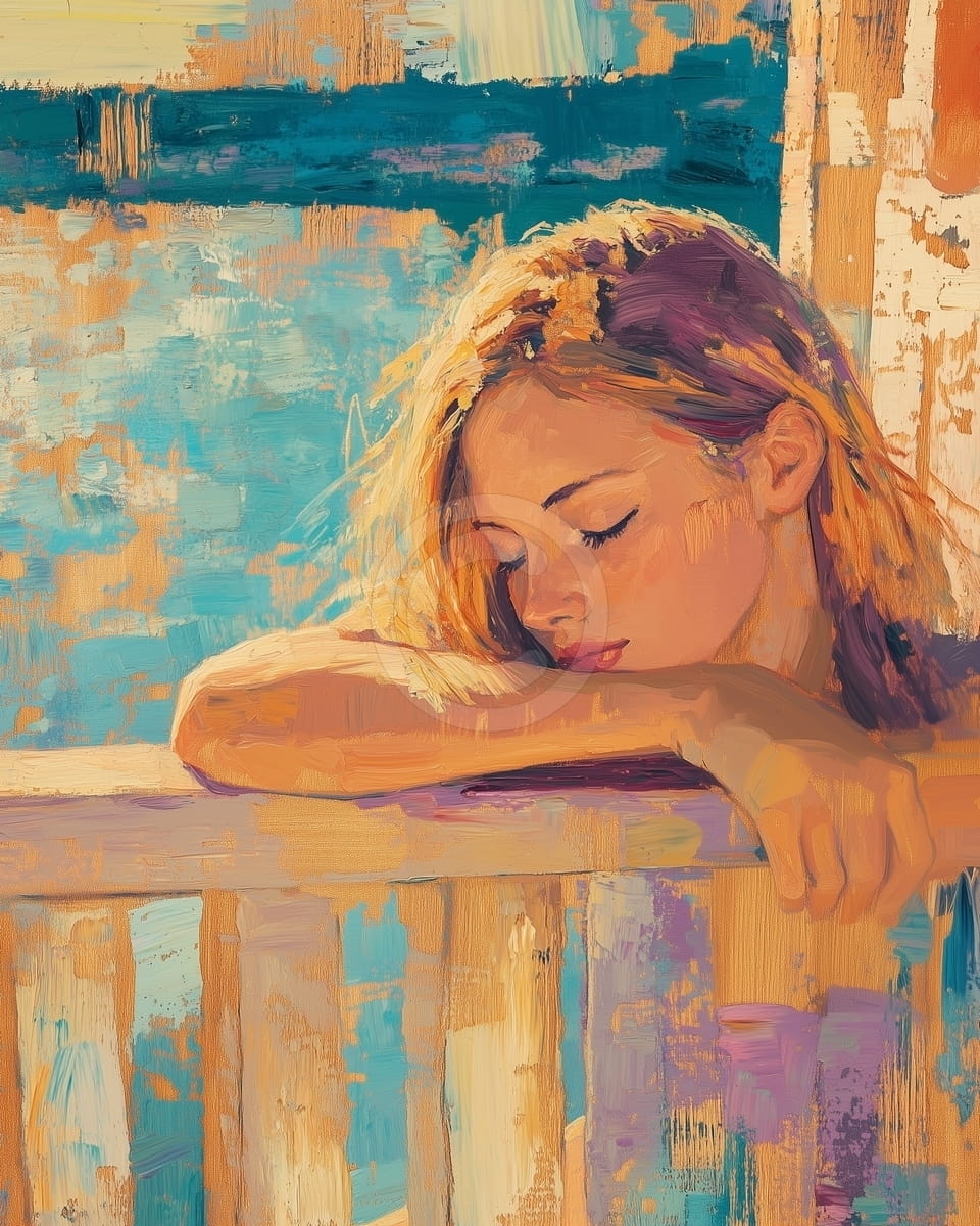 Ragazza che si riposa sulla balaustra della veranda