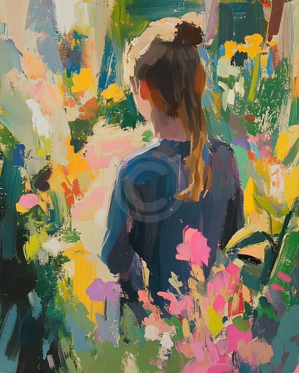 Fille sur le chemin du jardin