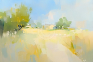 Gelbes Feld und B&auml;ume