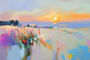 Prairie Color&eacute;e au Coucher du Soleil
