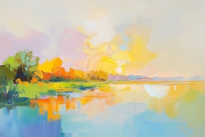 Arbres et Eau au Coucher du Soleil