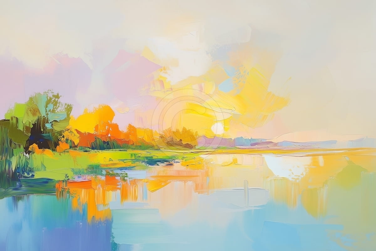 Arbres et Eau au Coucher du Soleil