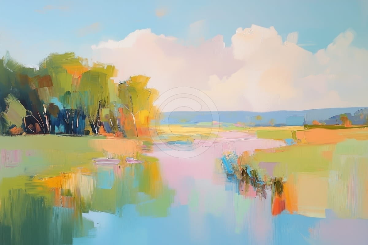 Arbres et Rivière sous le Ciel Bleu