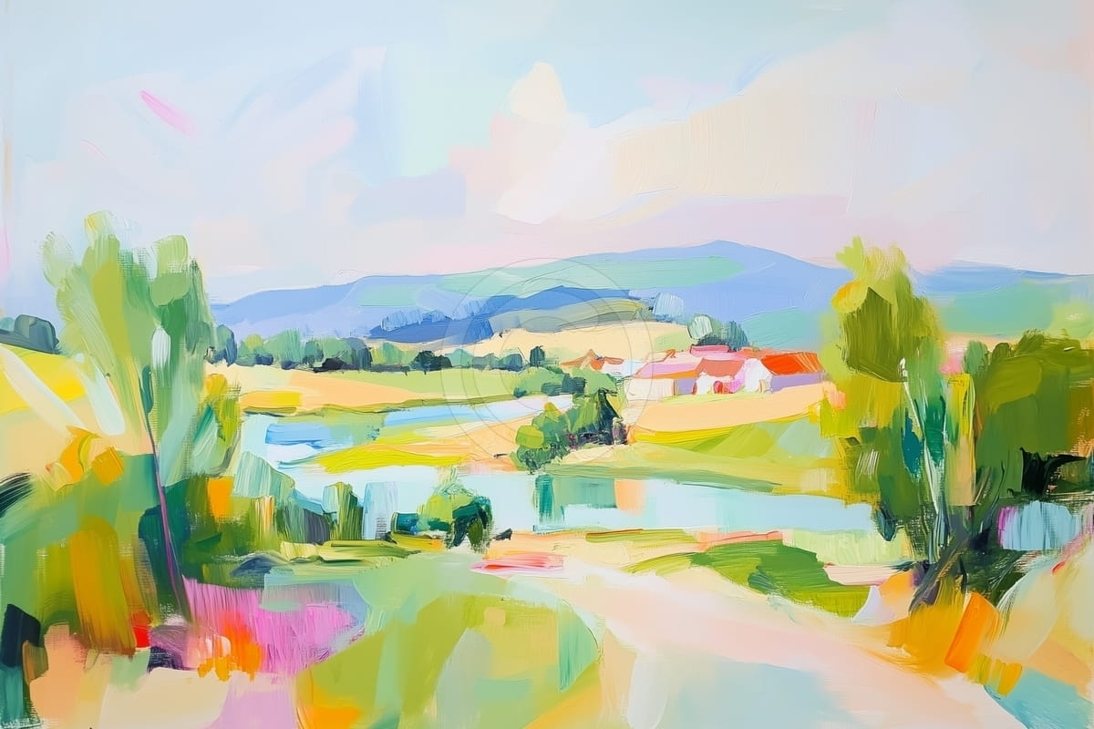 Campagne avec Maisons et Rivière