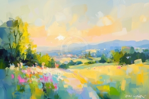 Flores Silvestres y Colinas al Atardecer