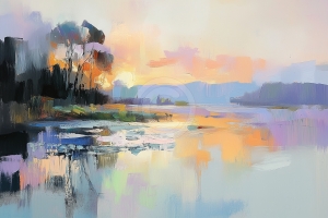 Lago y &Aacute;rboles al Atardecer