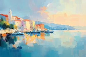 Port avec Bateaux et Maisons Color&eacute;es