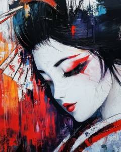 Geisha au fard &agrave; paupi&egrave;res rouge