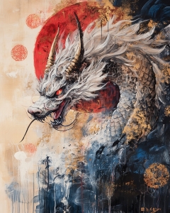 Drag&oacute;n blanco y sol rojo