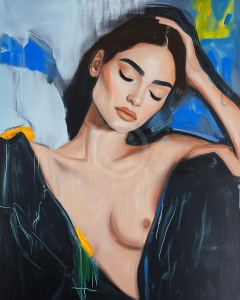 Nude Woman with Hand in Hair and Eyes Closed