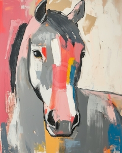 Primer Plano de la Cara de un Caballo con Fondo Abstracto y Colorido