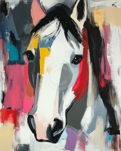 Portrait de Cheval avec Fond Abstrait Multicolore