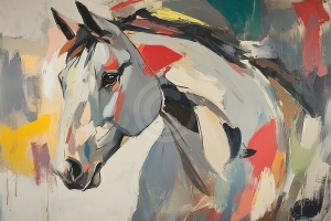 Cheval en Mouvement avec Pinceaux Abstraits Multicolores
