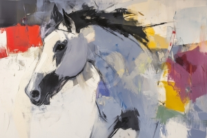 Cavallo al Galoppo con Campiture di Colore Astratte