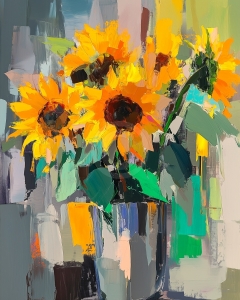 Tournesols dans un Vase en Verre