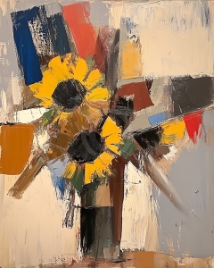 Abstract Sunflowers in Earth-Toned Background