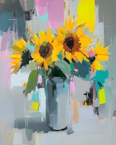 Florero Gris con Girasoles