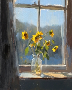 Tournesols dans un Bocal en Verre sur le Rebord
