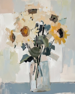 Girasoles en Florero Transparente
