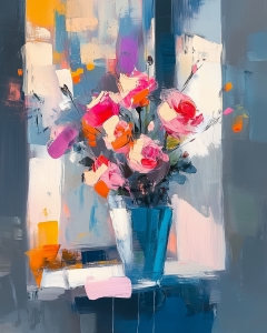 Rose Rosa in Vaso Blu