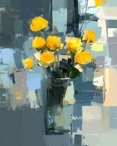 Rose Gialle in Vaso di Vetro Alto