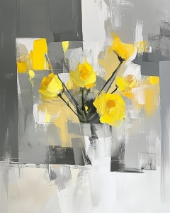 Roses Jaunes sur Fond Gris et Blanc