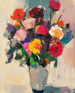 Bouquet Color&eacute; dans un Vase en Verre