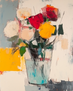 Bunte Rosen in Klarem Glasvase