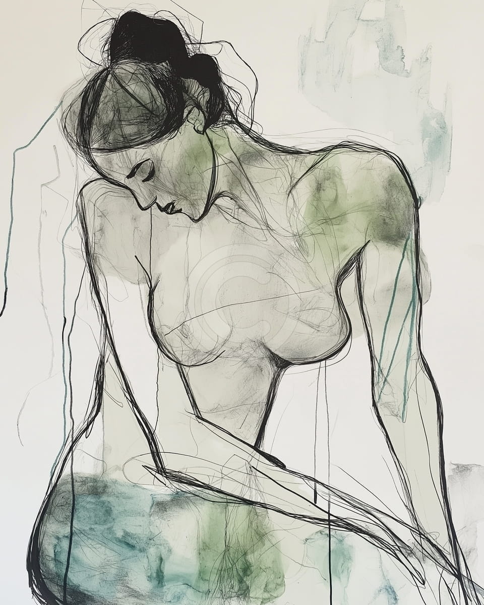 Estudio de Desnudo con Toques Verdes