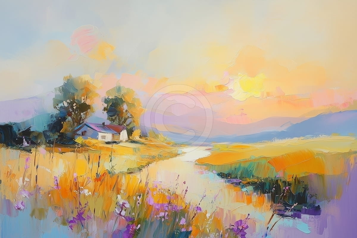 Cottage au Coucher du Soleil