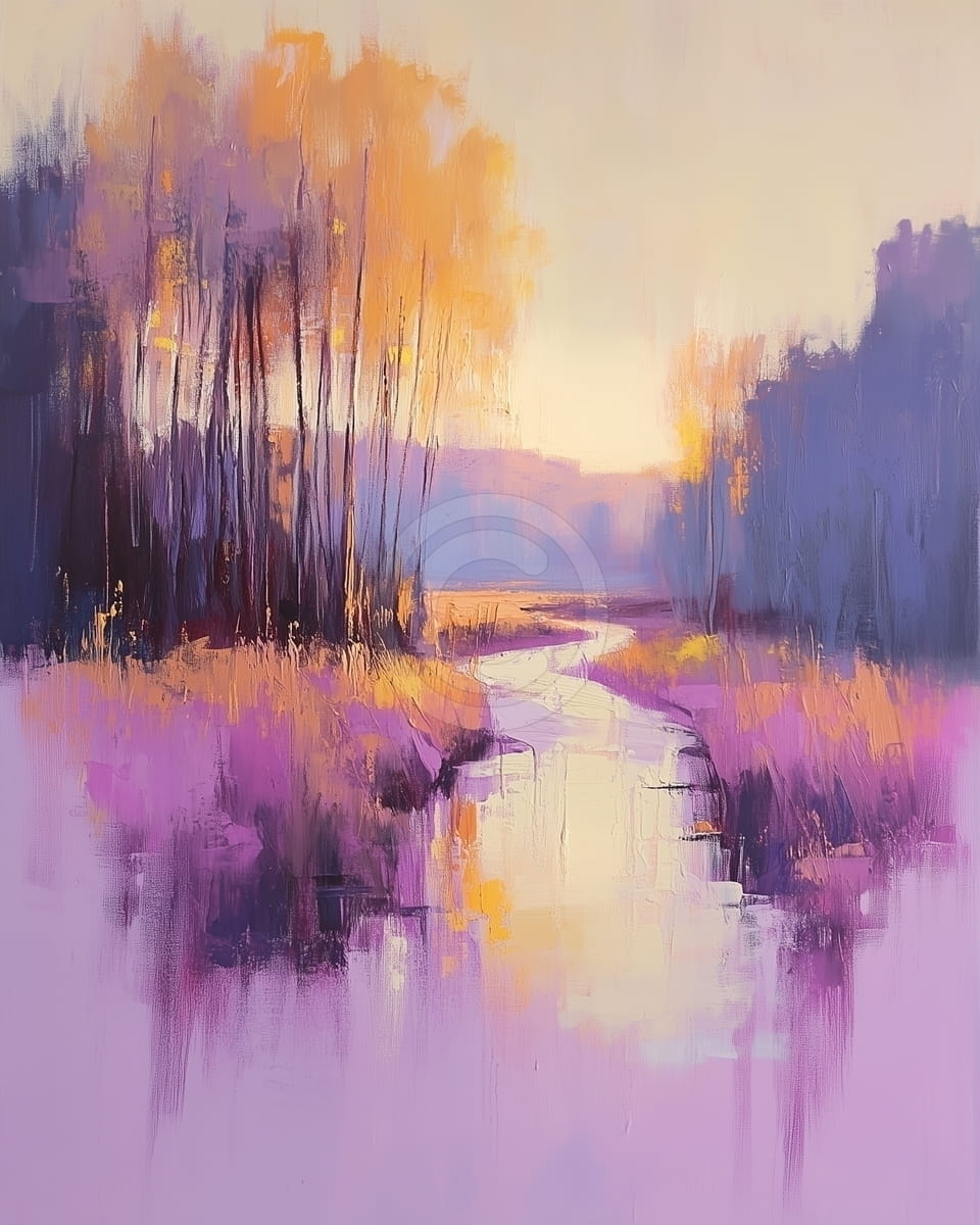 Río lavanda al atardecer