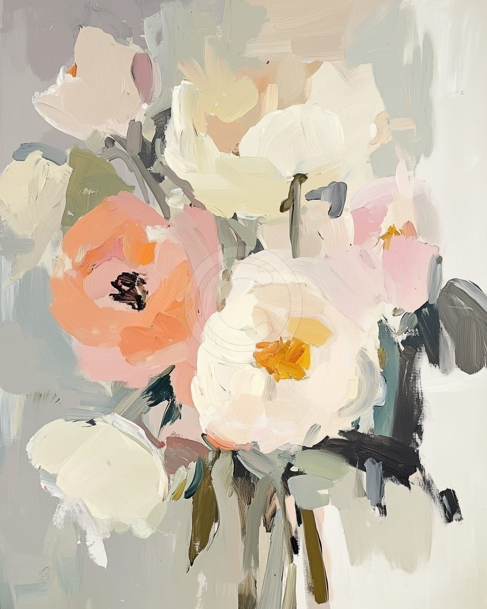 Éclosion Pastel: Un Arrangement Floral Abstrait