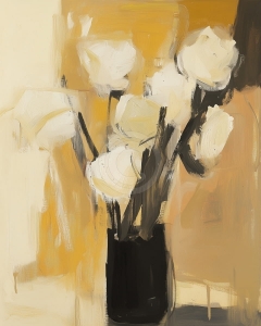 White Blooms in a Black Vase