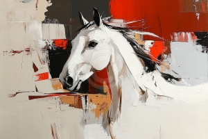 Caballo Blanco sobre Fondo Rojo Abstracto
