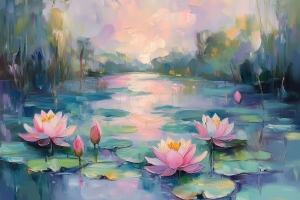 Serene Lotus Pond at Dusk