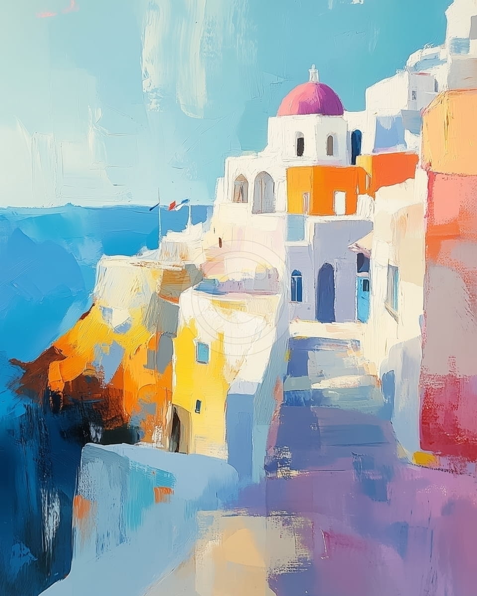 Encanto de Santorini en Tonos Abstractos