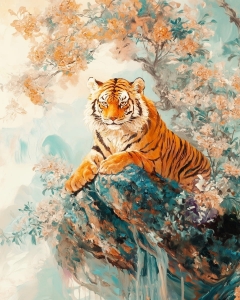 Majestätischer Tiger inmitten von Blüten