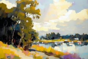 Boote auf einem Ruhigen Fluss