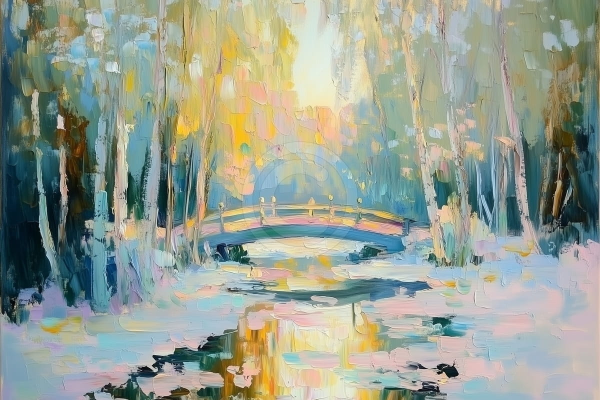 Pont dans un Paysage Hivernal Lumineux