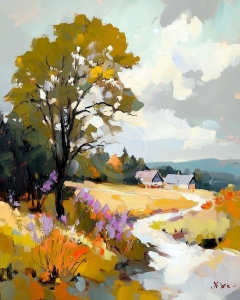 Landweg mit Leuchtenden Blumen