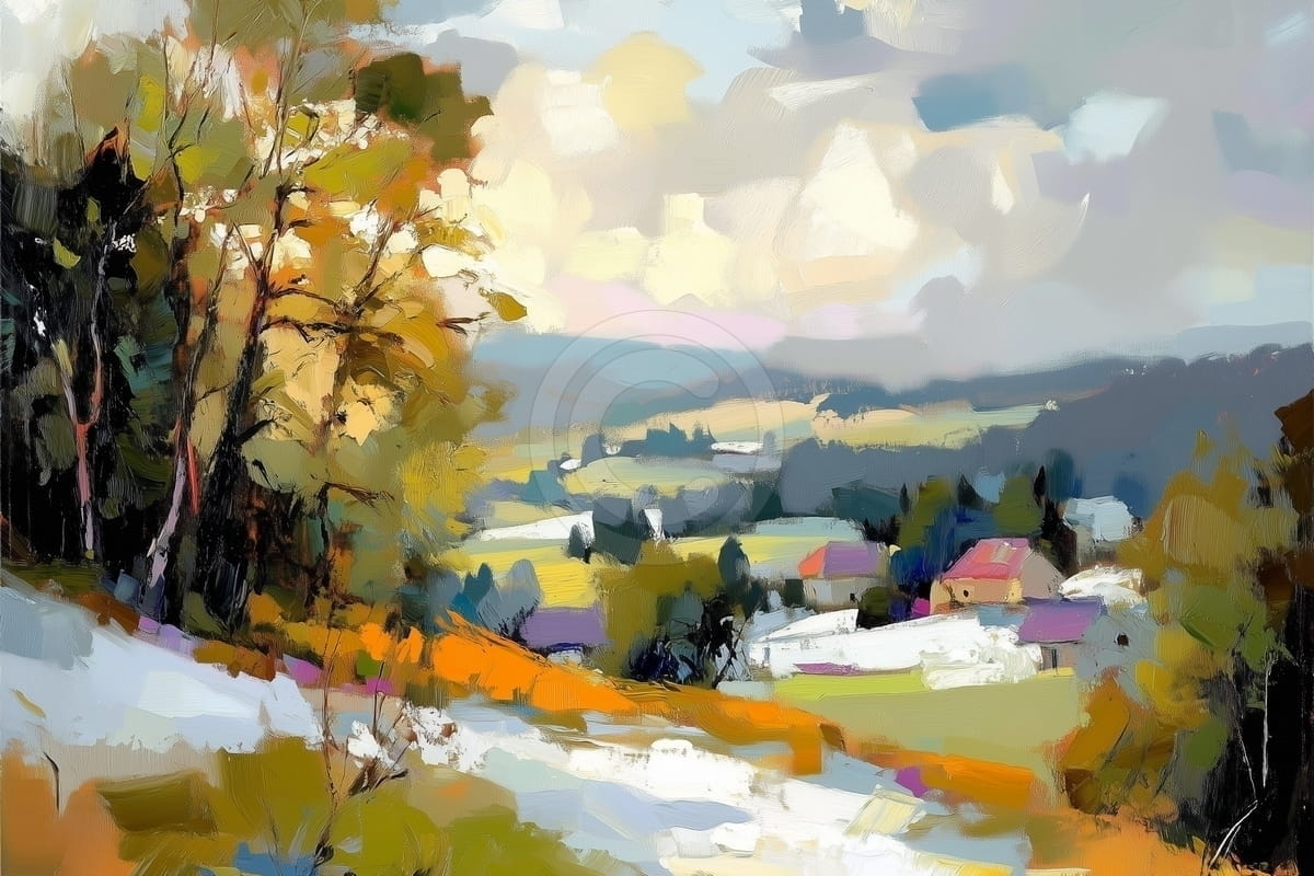 Campagne Verdoyante au Début du Printemps