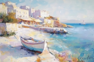 Mediterranes K&uuml;stendorf mit Boot