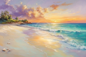 Coastal Sunset with Gentle Waves