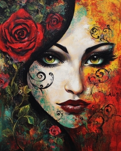 Sguardo Incantato: Una Sinfonia di Rose e Volute