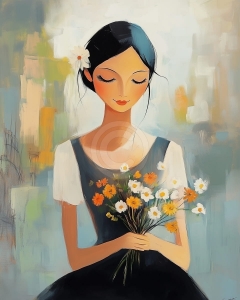 Die stille Umarmung der Blumen einer Frau