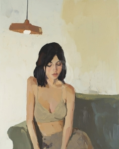Quietude Sotto la Luce: Una Donna in Pensiero